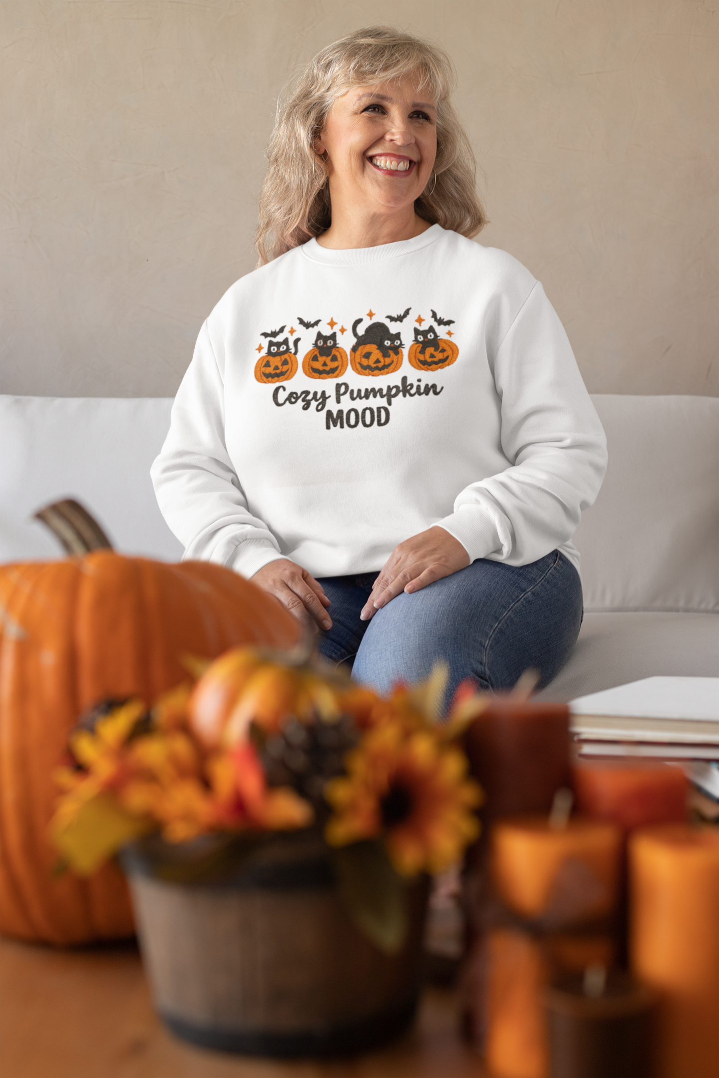 Cozy Pumpkin Mood Sweatshirt, Fall Sweater, Halloween Apparel, Unisex Crewneck, Autumn Fashion, Comfy Gift Idea